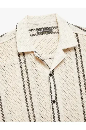 Short Sleeve Cotton Textured Regular Fit Camp Collar - 6