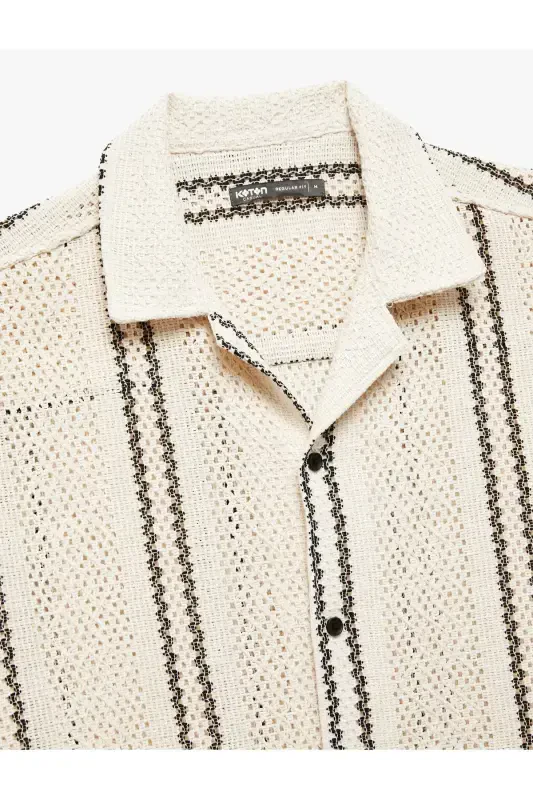 Short Sleeve Cotton Textured Regular Fit Camp Collar - 6