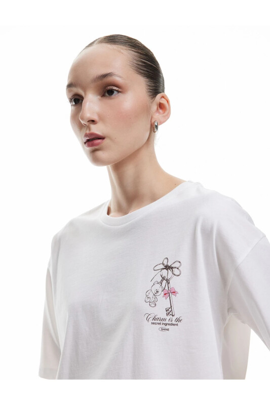 Short Sleeve Crew Neck Cotton Back Print Oversize T-Shirt - Koton