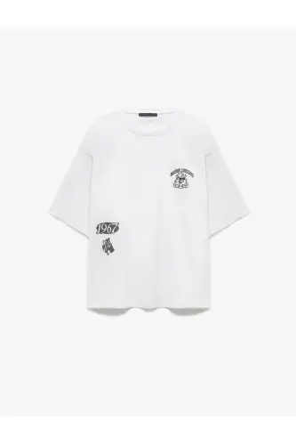 Short Sleeve Crew Neck Cotton Back Print Tee - 3