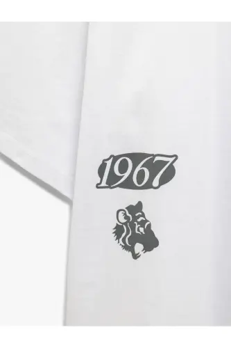 Short Sleeve Crew Neck Cotton Back Print Tee - 5