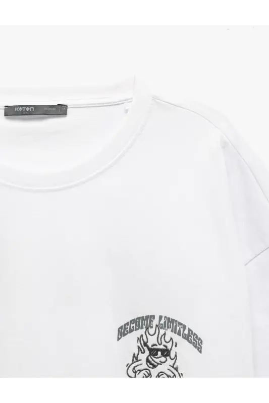 Short Sleeve Crew Neck Cotton Back Print Tee - 6