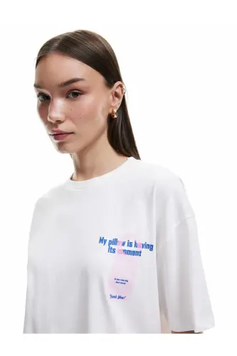 Short Sleeve Crew Neck Cotton Back Print Tee - 1