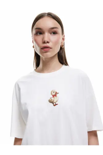 Short Sleeve Crew Neck Cotton Embroidered T-Shirt - 1