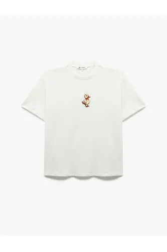 Short Sleeve Crew Neck Cotton Embroidered T-Shirt - 3
