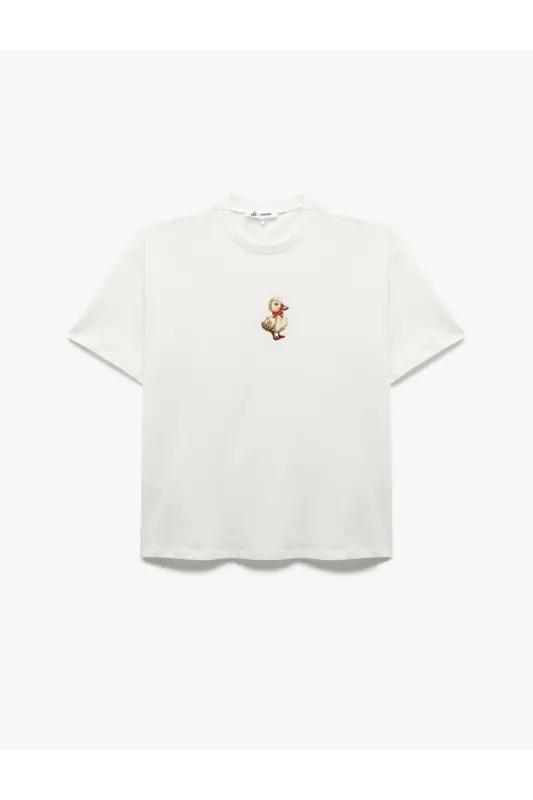 Short Sleeve Crew Neck Cotton Embroidered T-Shirt - 3