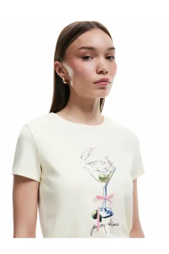 Short Sleeve Crew Neck Printed Cotton T-Shirt - 1