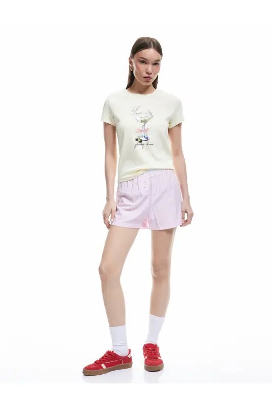 Short Sleeve Crew Neck Printed Cotton T-Shirt - 2