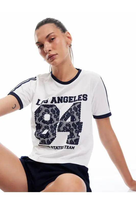 Short Sleeve Crew Neck Striped Relaxed Fit Print - 1