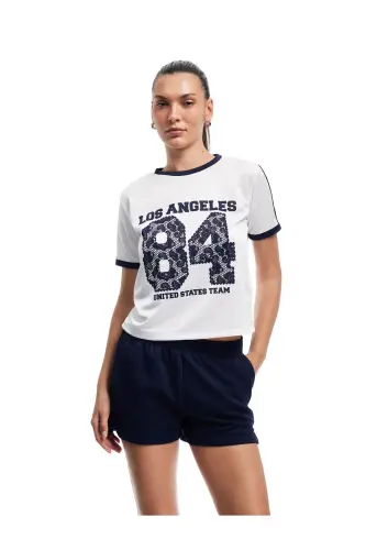 Short Sleeve Crew Neck Striped Relaxed Fit Print - KOTON (1)