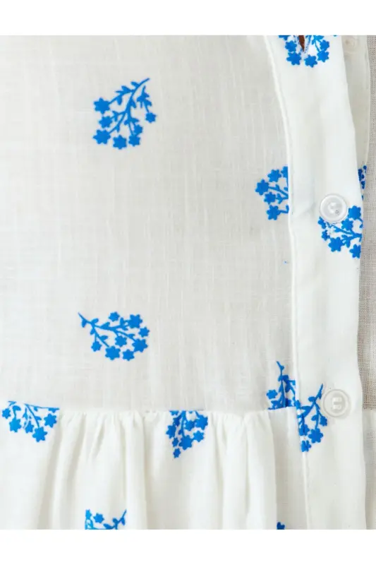 Short Sleeve Floral Buttoned Tiered Long Shirt Dress - 6