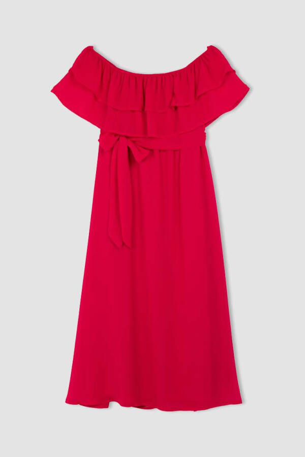 Short Sleeve Long Length Maternity Dress Fuchsia - 1