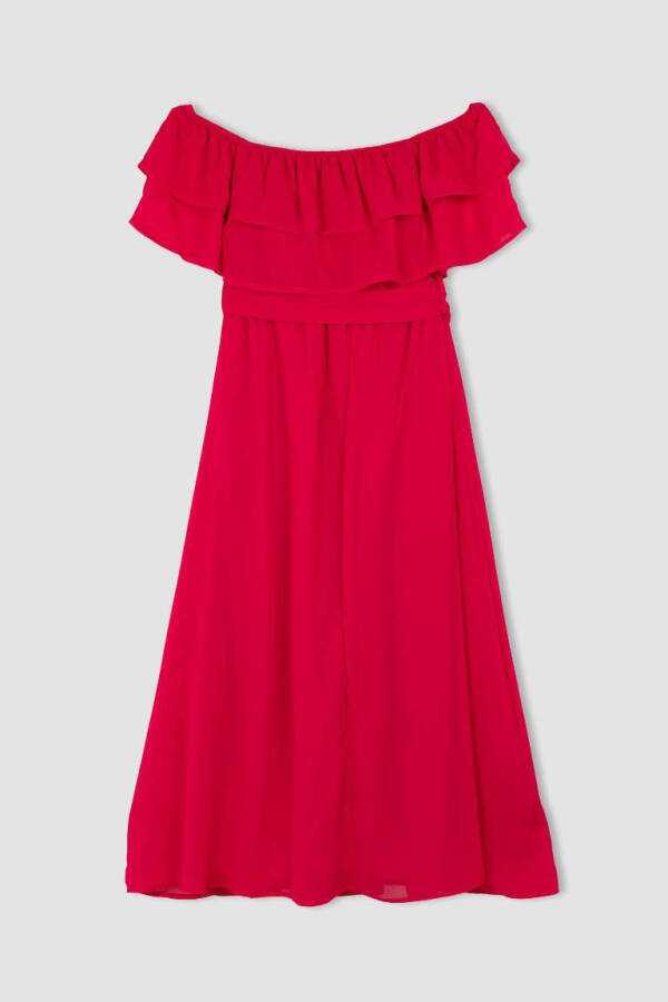 Short Sleeve Long Length Maternity Dress Fuchsia - 3