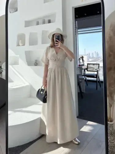 Short Sleeve Maxi Dress - Off White - 4