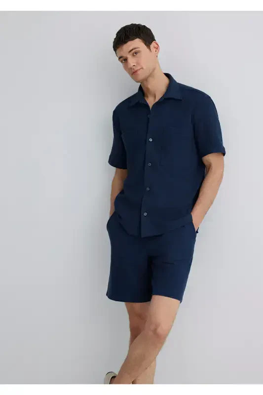 Short Sleeve Navy Shirt Loose Fit - 1