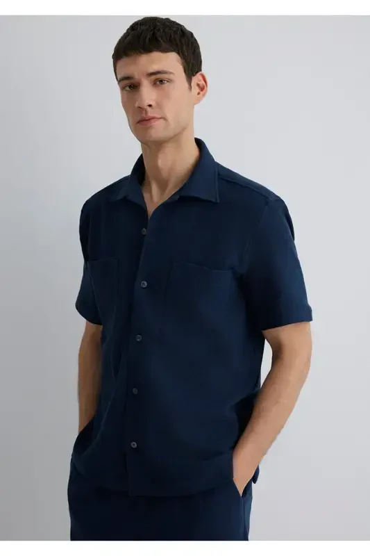 Short Sleeve Navy Shirt Loose Fit - 2
