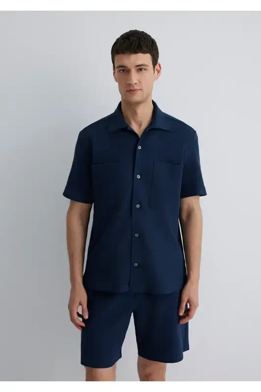 Short Sleeve Navy Shirt Loose Fit - 3
