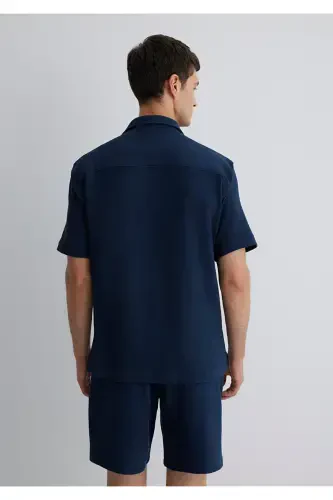 Short Sleeve Navy Shirt Loose Fit - 4