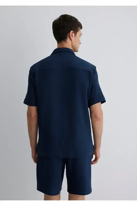 Short Sleeve Navy Shirt Loose Fit - 4
