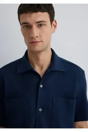 Short Sleeve Navy Shirt Loose Fit - 5