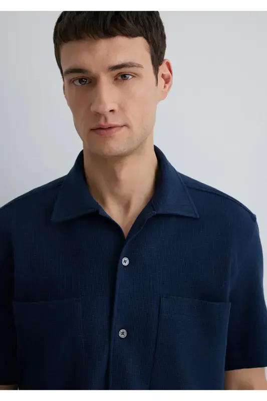 Short Sleeve Navy Shirt Loose Fit - 5