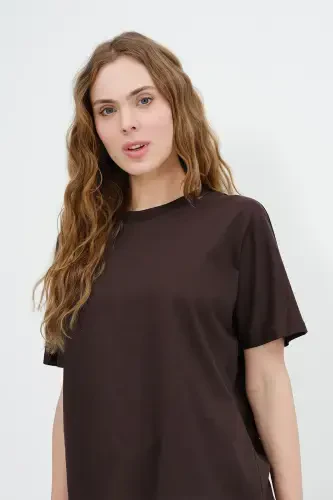 Short Sleeve Oversize Basic T-shirt P0730-J6J7Y4-Bitter Coffee - 3
