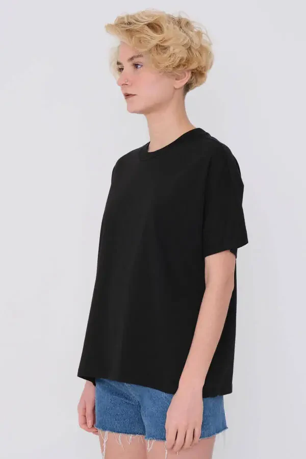 Short Sleeve Oversize Basic T-shirt P0730-j6j7y4-Blk - 2