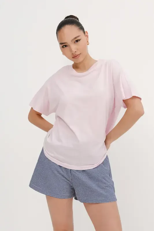 Short Sleeve Oversize Basic T-shirt P0730-J6J7Y4-Lotus - 2