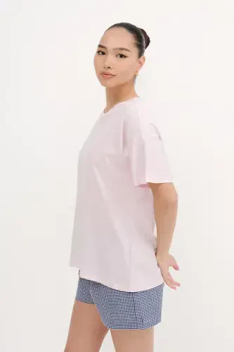 Short Sleeve Oversize Basic T-shirt P0730-J6J7Y4-Lotus - 4