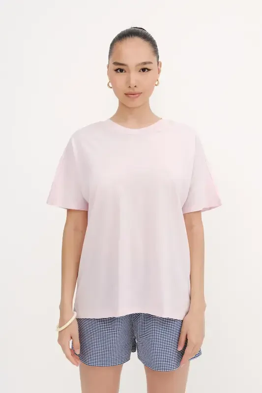 Short Sleeve Oversize Basic T-shirt P0730-J6J7Y4-Lotus - 5