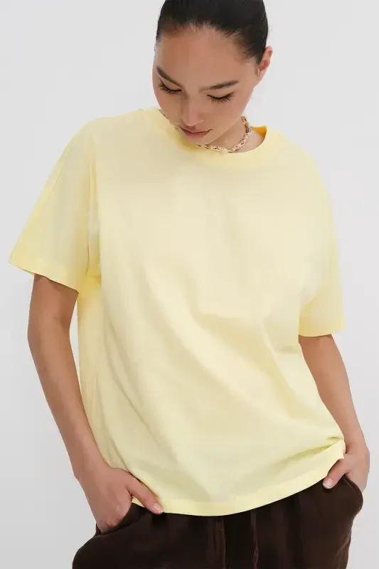 Short Sleeve Oversize Basic T-shirt P0730-J6J7Y4-T.Yellow - 2