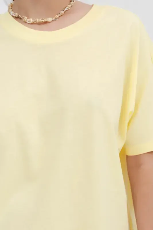 Short Sleeve Oversize Basic T-shirt P0730-J6J7Y4-T.Yellow - 3
