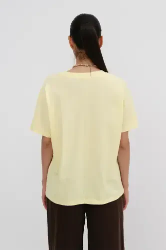 Short Sleeve Oversize Basic T-shirt P0730-J6J7Y4-T.Yellow - 5
