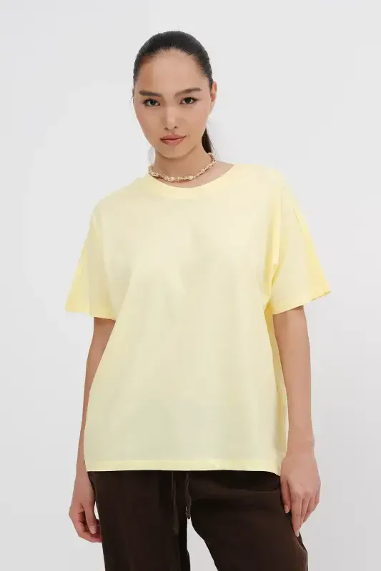 Short Sleeve Oversize Basic T-shirt P0730-J6J7Y4-T.Yellow - 6