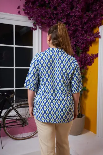 Short Sleeve Plus Size Patterned Shirt Blue - 5
