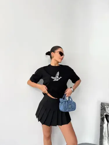 Short Sleeve Printed T-shirt - Black - BÜYÜKBEDENIZ (1)