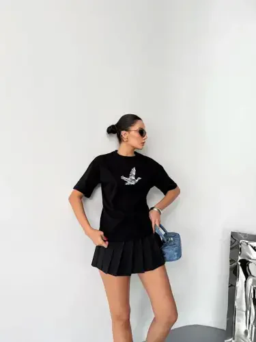 Short Sleeve Printed T-shirt - Black - 4