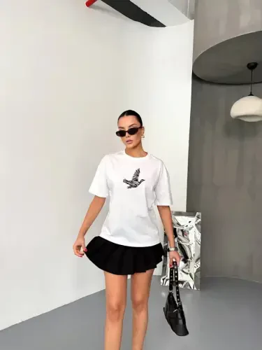 Short Sleeve Printed T-shirt - White - 1