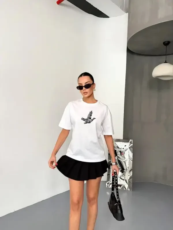 Short Sleeve Printed T-shirt - White - 1