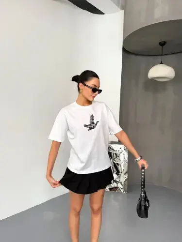 Short Sleeve Printed T-shirt - White - 3