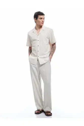 Short Sleeve Regular Fit Camp Collar Striped Cotton - KOTON (1)