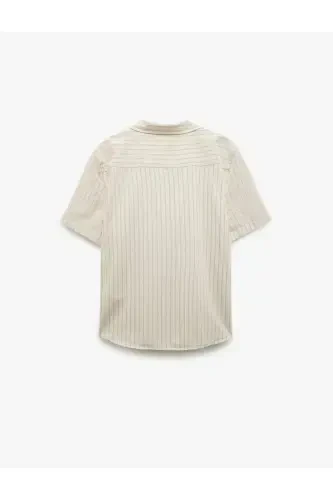 Short Sleeve Regular Fit Camp Collar Striped Cotton - 4