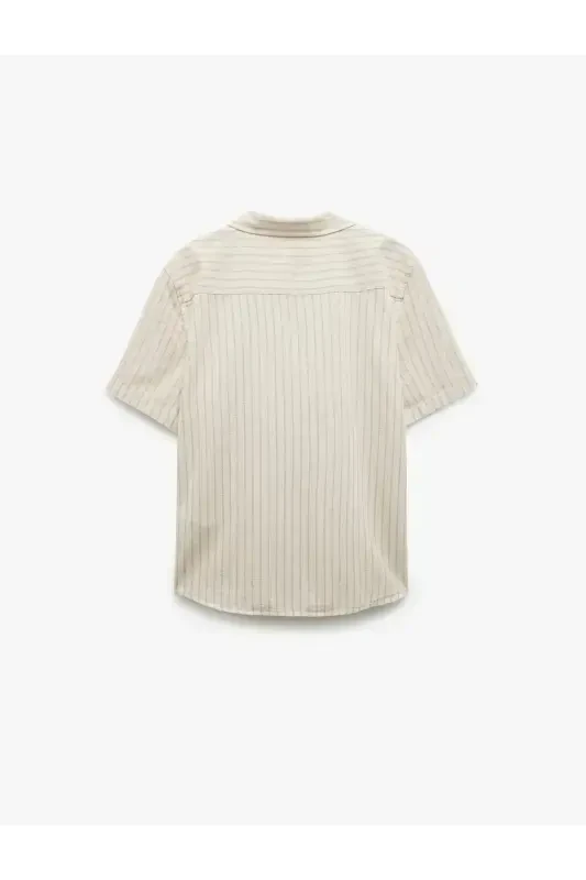 Short Sleeve Regular Fit Camp Collar Striped Cotton - 4