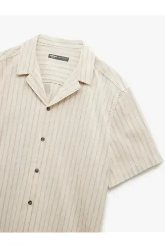 Short Sleeve Regular Fit Camp Collar Striped Cotton - 5