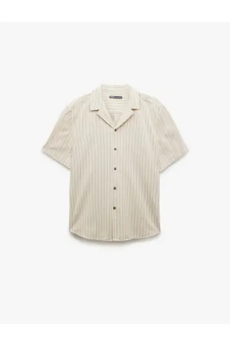 Short Sleeve Regular Fit Camp Collar Striped Cotton - 3