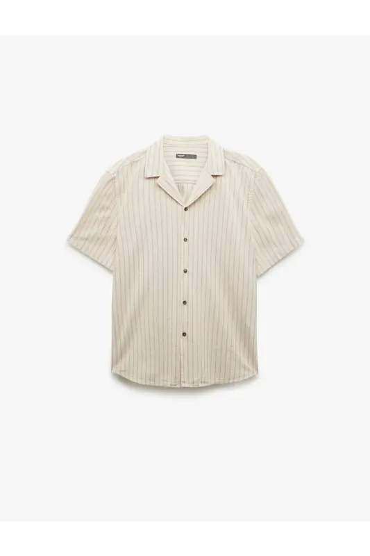 Short Sleeve Regular Fit Camp Collar Striped Cotton - 3