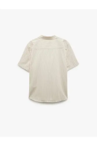 Short Sleeve Regular Fit Camp Collar Striped Cotton - 4