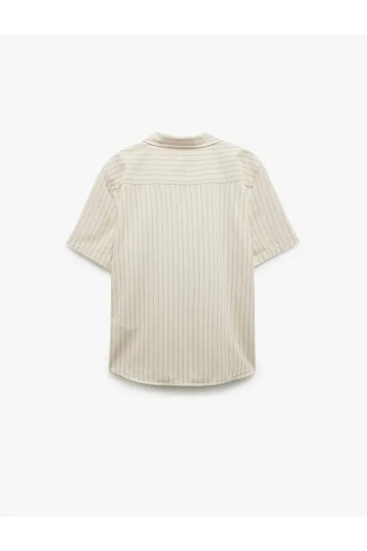 Short Sleeve Regular Fit Camp Collar Striped Cotton - 4