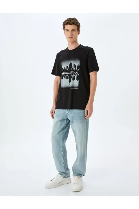 Short Sleeve Regular Fit Crew Neck Cotton Photo - KOTON