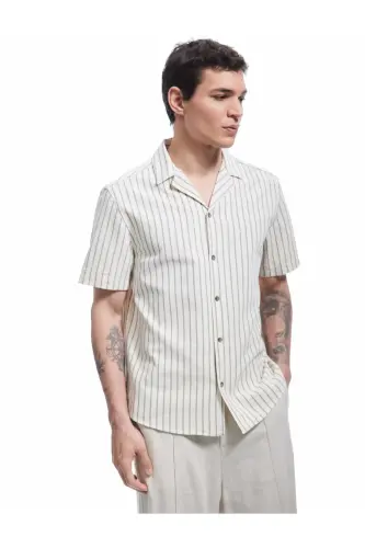Short Sleeve Regular Fit Spread Collar Striped Cotton - KOTON (1)